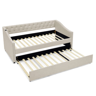 Upholstered Daybed With USB Charging & Pull Out Bed