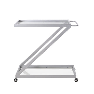 Modern Z Shaped Bar Cart With Tempered Glass Shelves - Silver