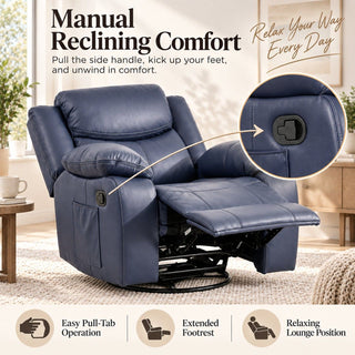 Rocker Recliner Chair With Manual Recline And 360° Swivel Base