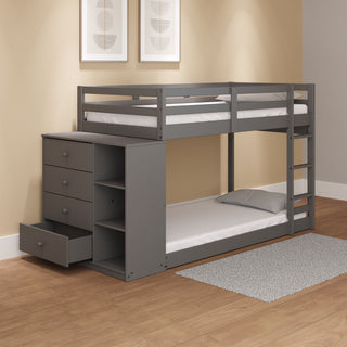 Gaston - Bunk Bed Twin Over Twin With 4 Drawers & 3 Compartments - Gray