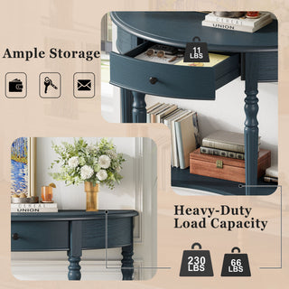 Half Moon Console Table With Drawer & Shelf