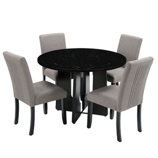 5 Piece Round Dining Table Set, Modern Table And 4 Upholstered Chairs For Dining Room