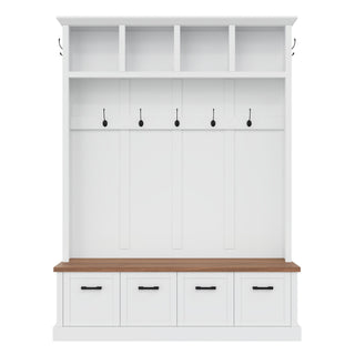 Hall Tree With Storage Bench Mudroom Coat Rack With 6 Hooks