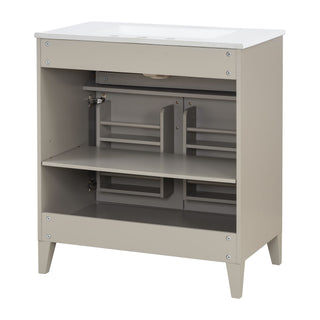 30" Bathroom Vanity With Sink Top, Soft Close Double Doors & Tip Out Drawer, Adjustable Interior Shelf, Door Mounted Organizers - Beige