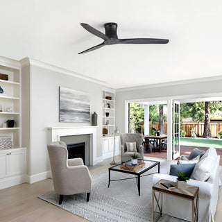 52" Ceiling Fan, No Light Flush Mount Low Profile 3 Blades With Remote Control