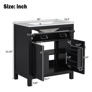 Bathroom Vanity With Ceramic Sink, Modern Single Bathroom Cabinet With 2 Doors And A Shelf, Soft Close Doors