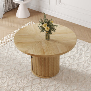 Roman Column Round Dining Table With Double Layer Storage - Wood