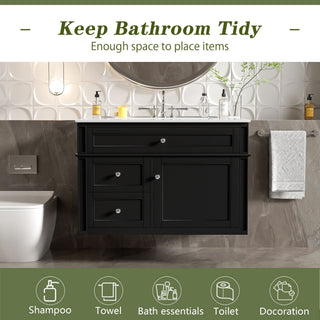 Wall Mounted Bathroom Vanity With 2 Drawers, 1 Tip Out Drawer, 3 Holes Sink