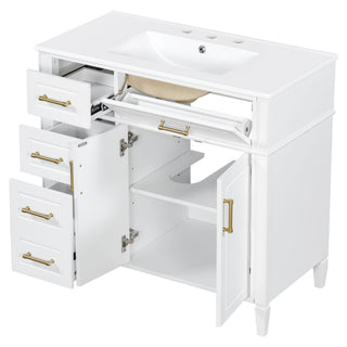 Bathroom Vanity With Sink, 4 Drawers, 2 Doors