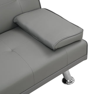 Sofa Bed With Armrest Two Holders Wood Frame, Stainless Leg Futon - Gray