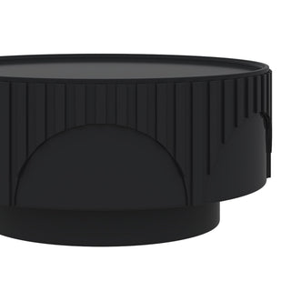 Round Fluted Drum Coffee Table With Sturdy Base For Living Room