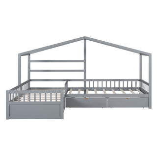 L Shape Platform Bed With 3 Storage Drawers