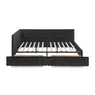 Storage Elegant Upholstered Tufted Bed Frame With Backrest And Armrests