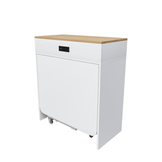 Extendable Dining Table With Power Socket, Lockable Casters, Storage Cabinet