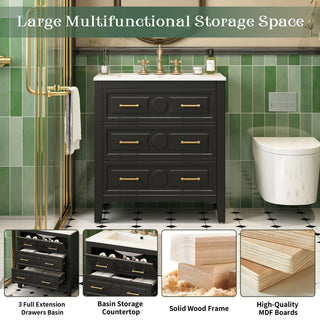 Retro Bathroom Vanity With Sink Combo, Free Standing Single Set With 3 Drawers