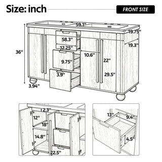 Double Sink Bathroom Vanity With Sinks, Soft Close Doors & 3 Drawers - Wood