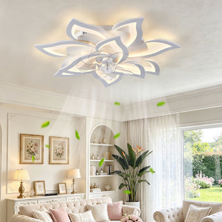32" Flower Ceiling Fan With LED Dimmable Light, Low Profile Flush Mount Fan With Remote Control, 6 Speeds