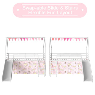 Jack - House Loft Bed With Slide And Curtain Set