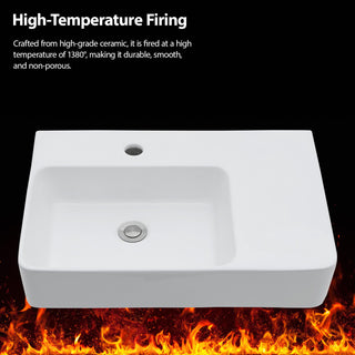 Wall Mounted Rectangular Bathroom Sink With Towel Bar And Faucet Hole - White