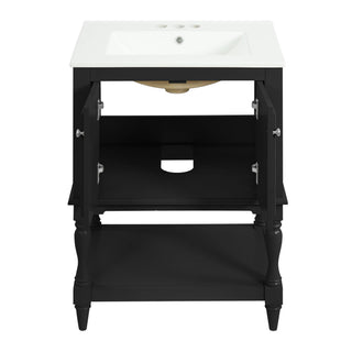 Modern Bathroom Vanity With Sink, Rectangular Cabinet With Open Shelf And Closed Storage