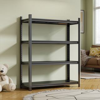 4 Layer Metal Storage Rack, Garage Shelves, Adjustable Height Partition - Black