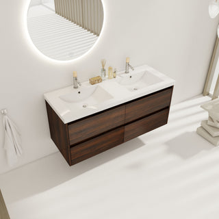 Modern Floating Bathroom Vanity With Dual Resin Sink, Soft Close Drawers
