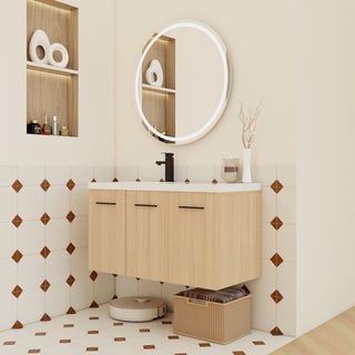 Wall Mounted Floating Bathroom Vanity With Sink, 3 Door Modular Cabinet