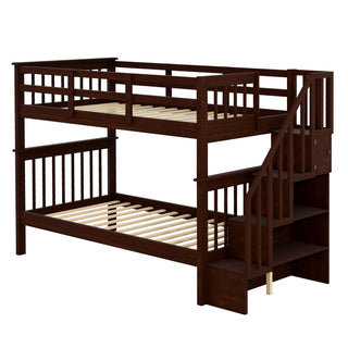 Stairway Bunk Bed With Storage And Guard Rail For Bedroom
