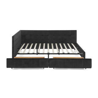 Mid-Century Storage Upholstered Tufted Bed Frame With Backrest And Armrests