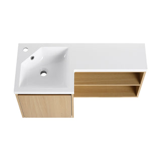 L-Shaped Wall Mounte Floating Bathroom Vanity With Integrated Sink