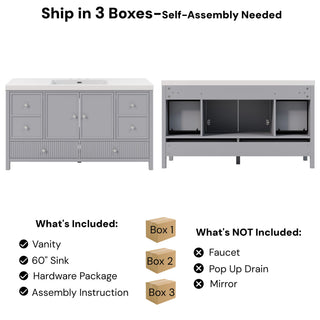 Bathroom Vanity With Separate Sink, Soft Close Doors And 4 Drawers