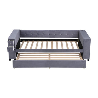Upholstered Bed With Storage And Twin Trundle, USB Charging Ports
