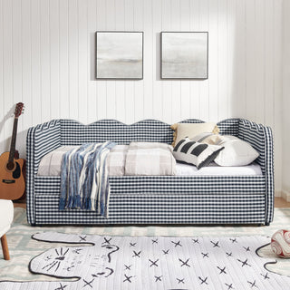 Gingham Daybed With USB Charging Port, Wave-Shaped Design