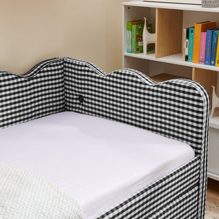 Gingham Daybed With USB Charging Port, Wave-Shaped Design