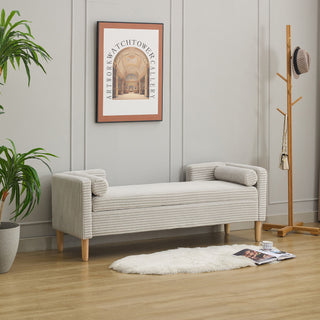 Upholstered Corduroy Flip Top Storage Bench For Living Room