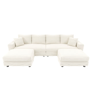 Deep Seat Convertible Sofa With Soft Pillows And Ottomans