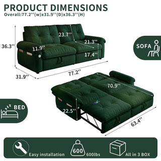 Cloud Like Convertible Sofa Bed For Living Rooms - Green