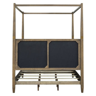 Queen Canopy Bed Frame With Upholstered Headboard - Brown