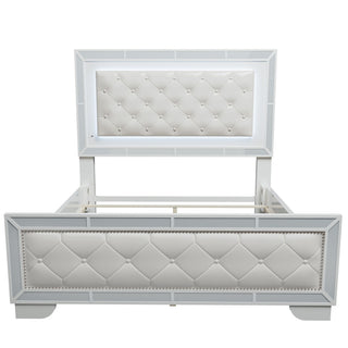 Eastern King Size Bed With LED Lights And Mirror Trim - Cream / Ivory
