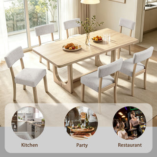 7 Piece Dining Table Set For 6, Rectangular Table & 6 Upholstered Chairs, Sturdy U - Shaped Base For Dining Room - Light Oak