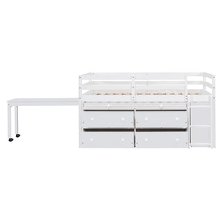 Loft Bed With Retractable Writing Desk And 4 Drawers, With Lateral Portable Desk And Shelves