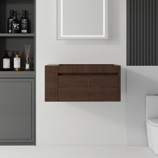Floating Bathroom Vanity Cabinet, Soft Close Double Drawers, Open Side Storage, Wall Mounted, Cabinet Only