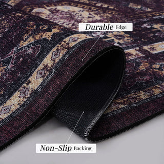 Maval - 9' X 12' Washable Area Rug - Black / Burgundy