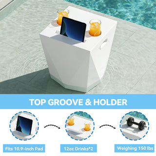 End Table With 2 Cup Holders And 1 Tablet Holder For Outdoor - White