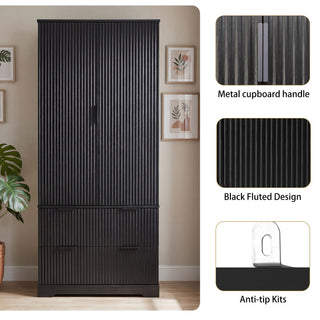 Fluted Kitchen Pantry Cabinet With 2 Large Drawers & 8 Door Spice Rack