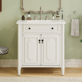 Vintage Bathroom Vanity With Sink, Rustic Cabinet With Soft Close Doors