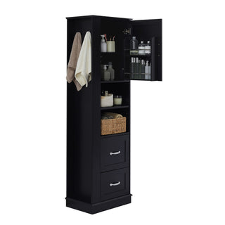Freestanding Bathroom Storage Cabinet With Adjustable Shelves And Side Hooks Board, Rectangle Design