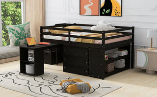 Loft Bed With Retractable Writing Desk And 3 Drawers With Storage Stairs And Shelves