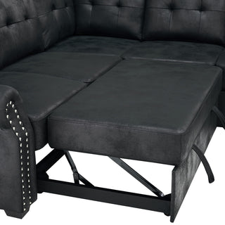U Shape Sectional Sleeper Sofa With Pull Out Bed And Storage Chaise - Black
