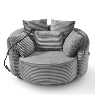 Swivel Accent Barrel Chair With Adjustable Phone Holder, 5 Pillows For Living Room